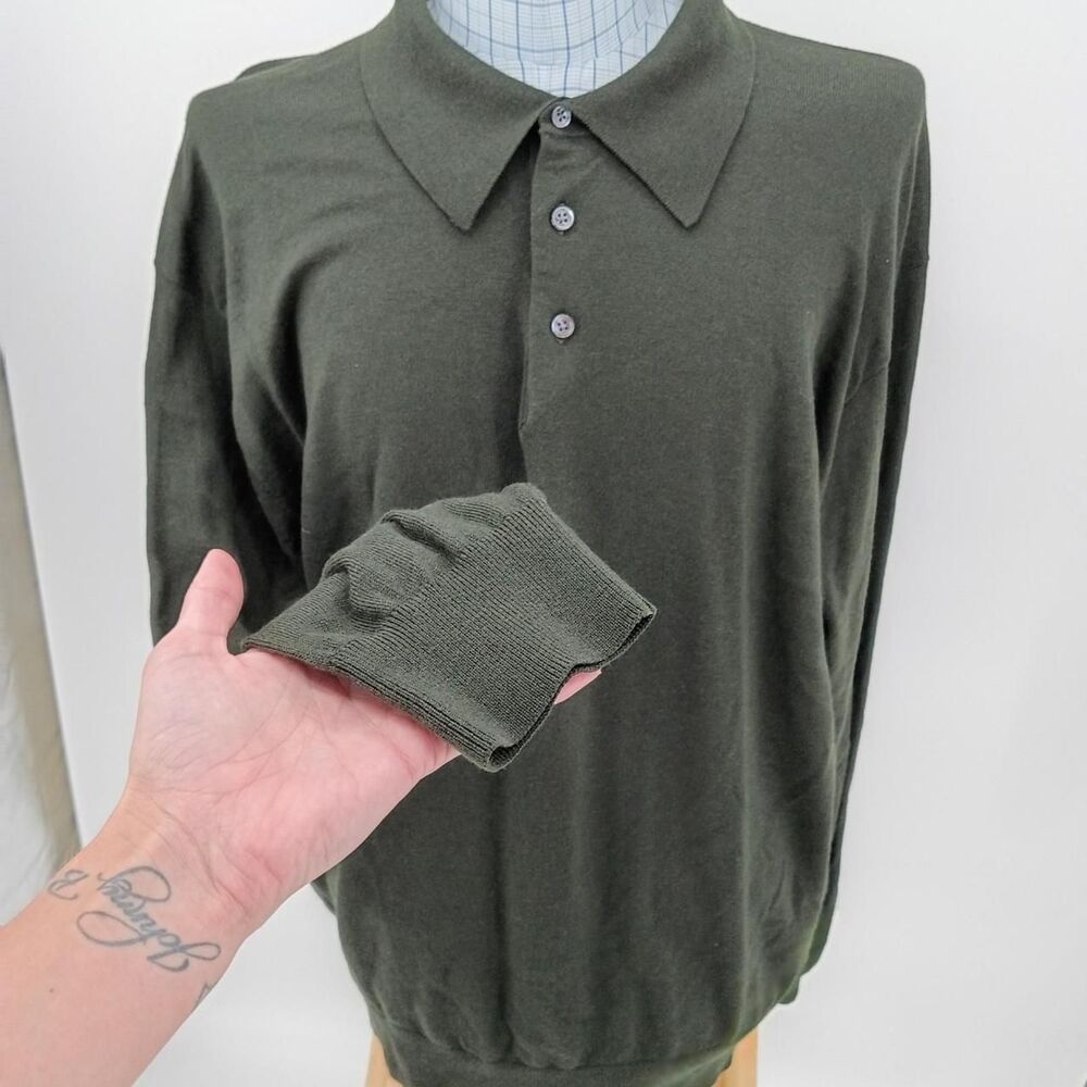 Vintage Talbots Mens Olive Knit Sweater XXL Mother of Pearl Buttons Y2K Merino